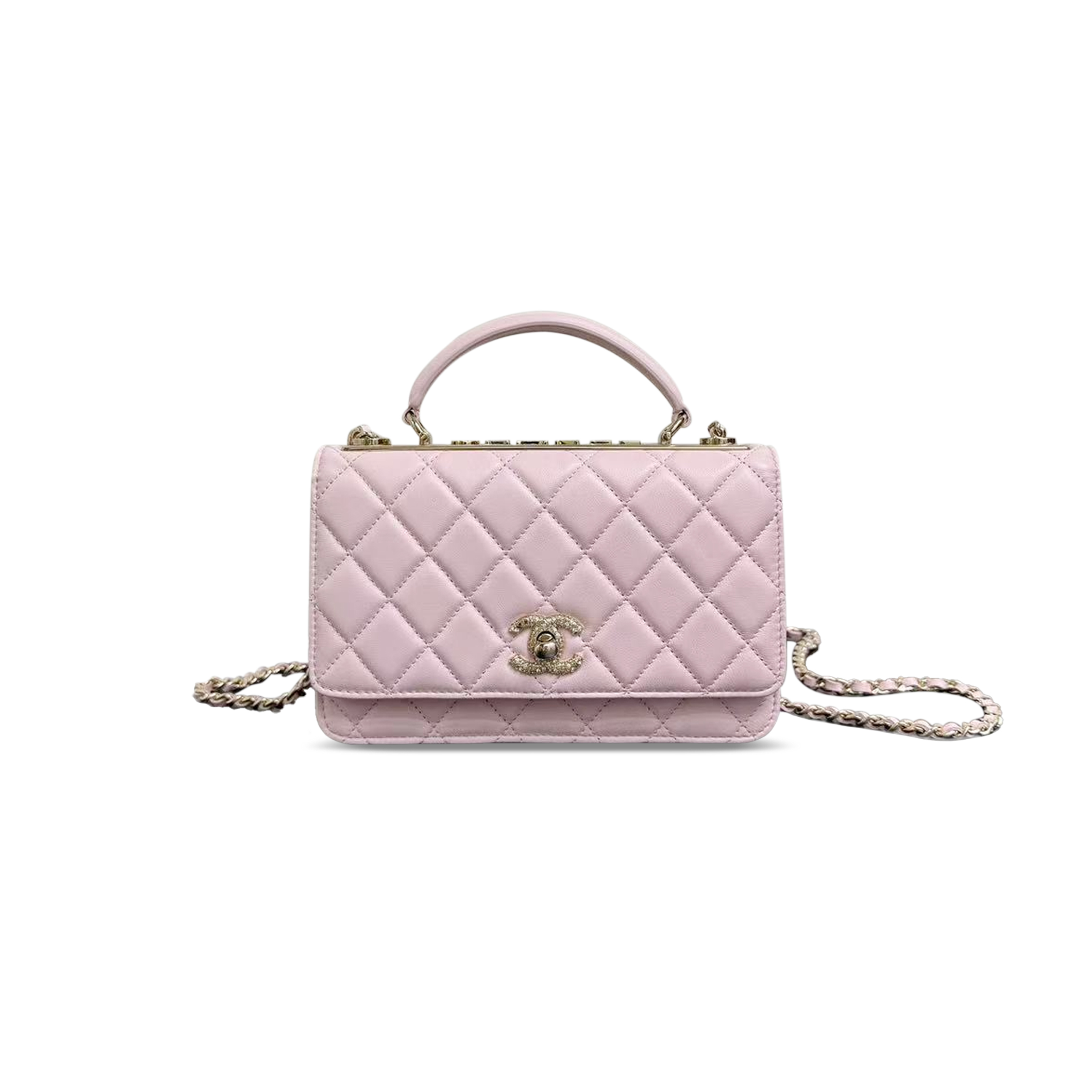 Ch*el wallet on chain lambskin diamantÉ gold metal ap4323 (19.2*12.3*3.5cm)